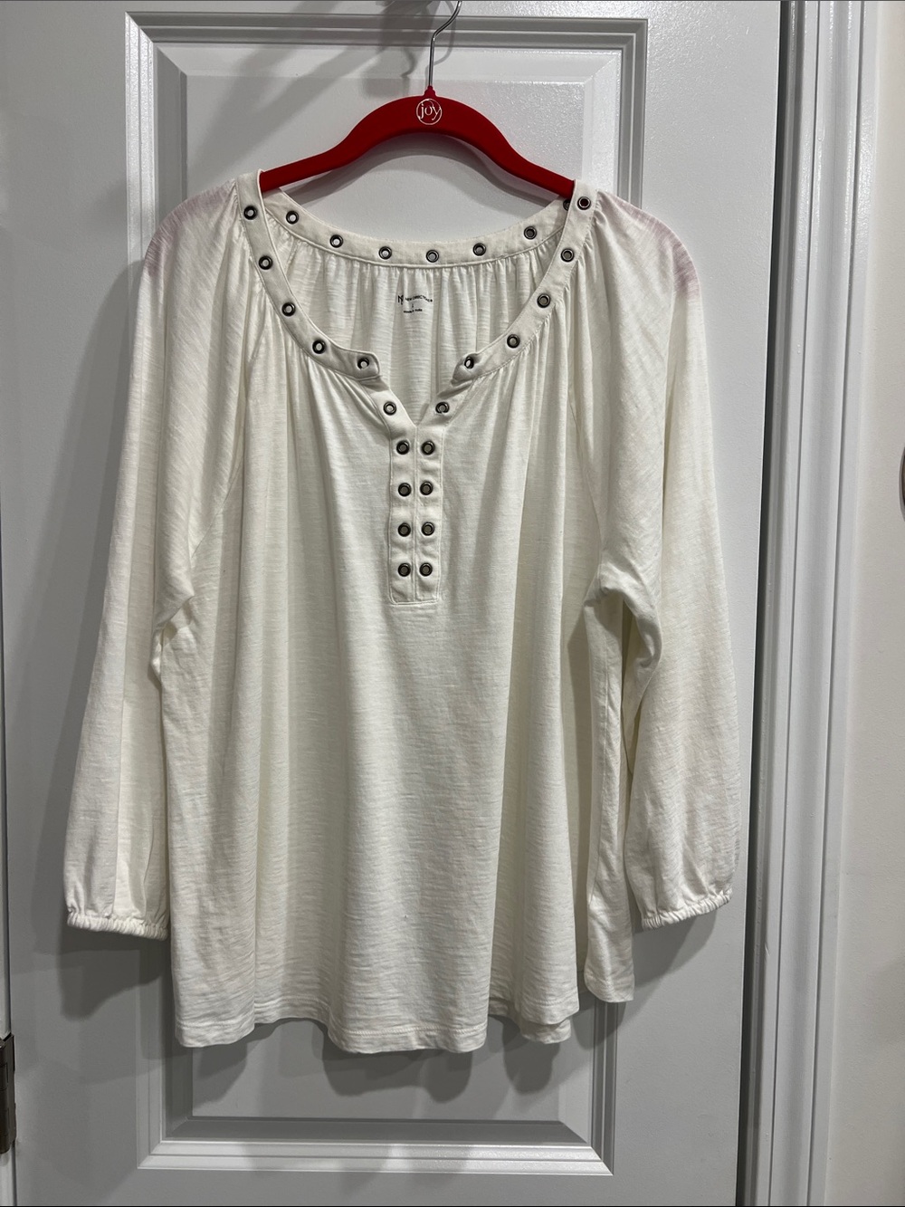 new directions Cream Eyelet-Trim Henley Blouse
